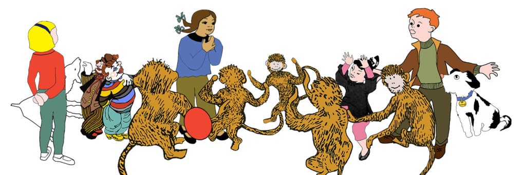 Ayesha with monkeys and other children