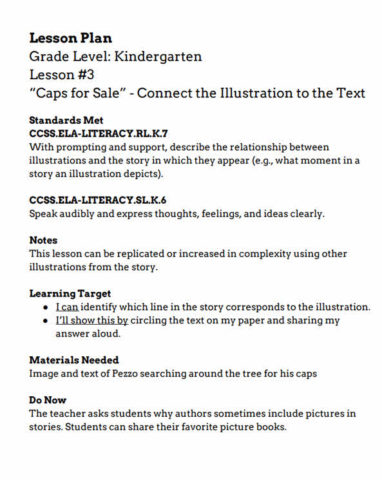 Lesson page for kindergarten